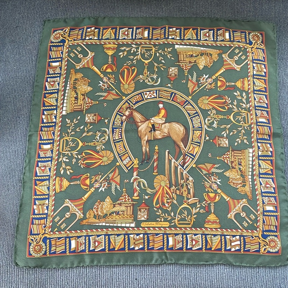 Salvatore Ferragamo Vintage Silk Printed Scarf Made In Italy
